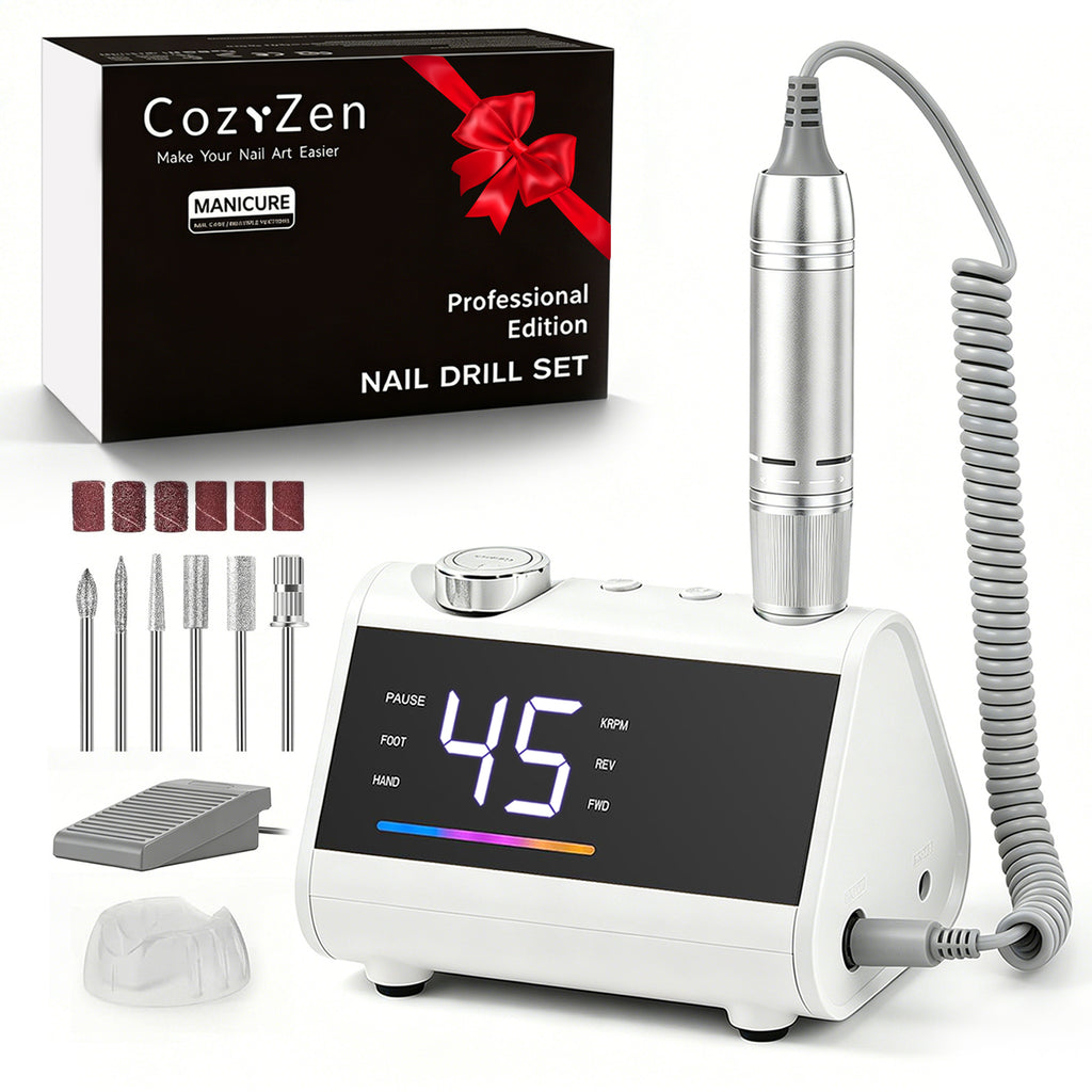 CozyZen Electric Nail Drill, Professional Corded Nail File, 45,000 RPM Large LCD Screen, Variable Speed, Hand & Foot Control, Overload Protection & Storage Case for Manicure & Pedicure