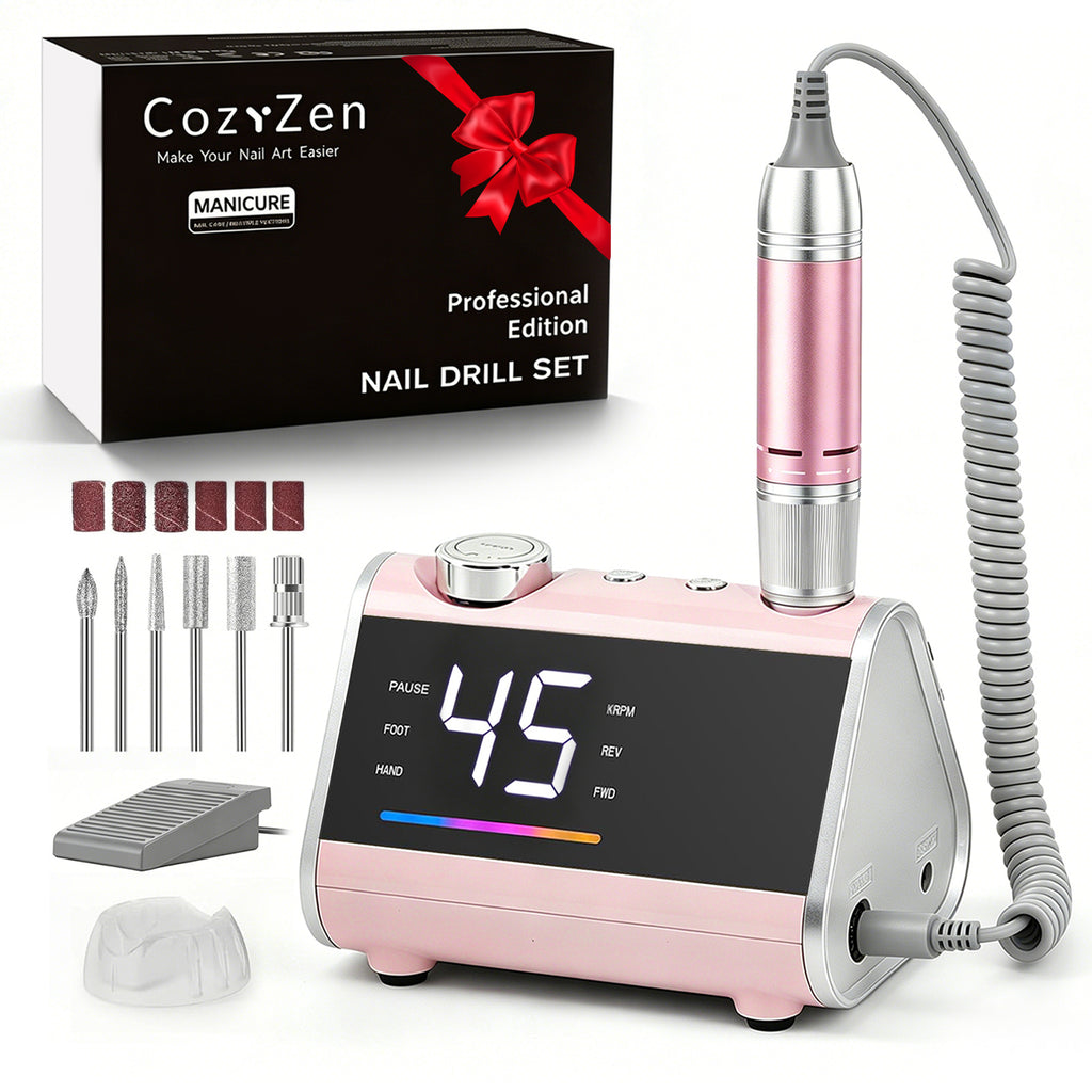 CozyZen Electric Nail Drill, Professional Corded Nail File, 45,000 RPM Large LCD Screen, Variable Speed, Hand & Foot Control, Overload Protection & Storage Case for Manicure & Pedicure