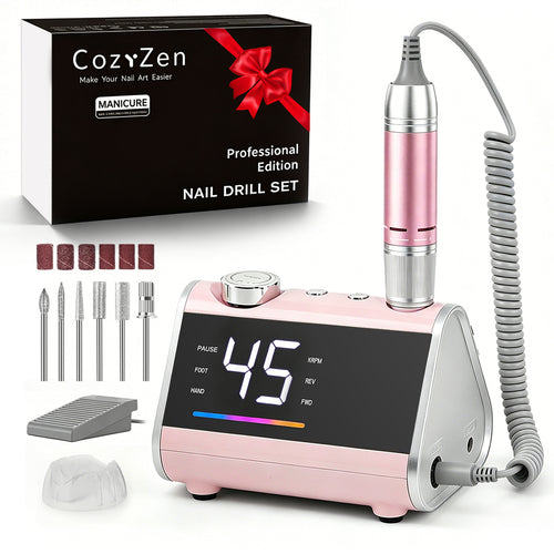 CozyZen Electric Nail Drill, Professional Corded Nail File, 45,000 RPM Large LCD Screen, Variable Speed, Hand & Foot Control, Overload Protection & Storage Case for Manicure & Pedicure