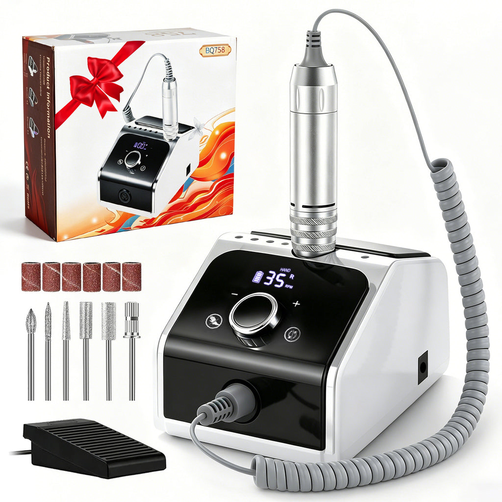 CozyZen Electric Nail Drill, 35000 RPM Professional Nail File LCD Display, Hand & Foot Pedal Control, Quiet for Acrylic & Gel Nails, Manicure & Pedicure, Home & Salon Use