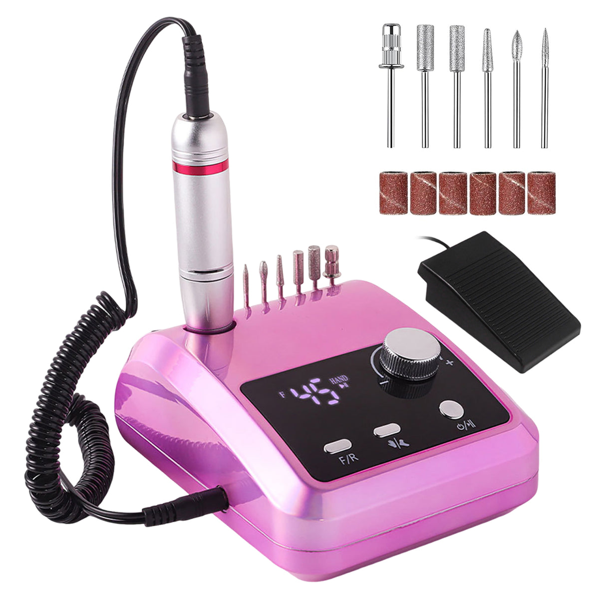 CozyZen Professional Electric Nail Drill 45000 RPM LCD Display, Hand & Foot Control, Low Noise, for Acrylic & Gel Nails, Manicure, Pedicure, Salon & Home