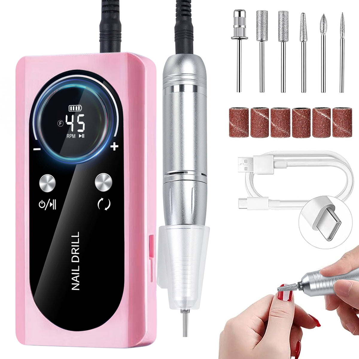 CozyZen Cordless Nail Drill, 45000 RPM Rechargeable Electric Nail File Low Noise Portable E File for Acrylic & Gel Nails, Manicure & Pedicure, Salon & Home Use