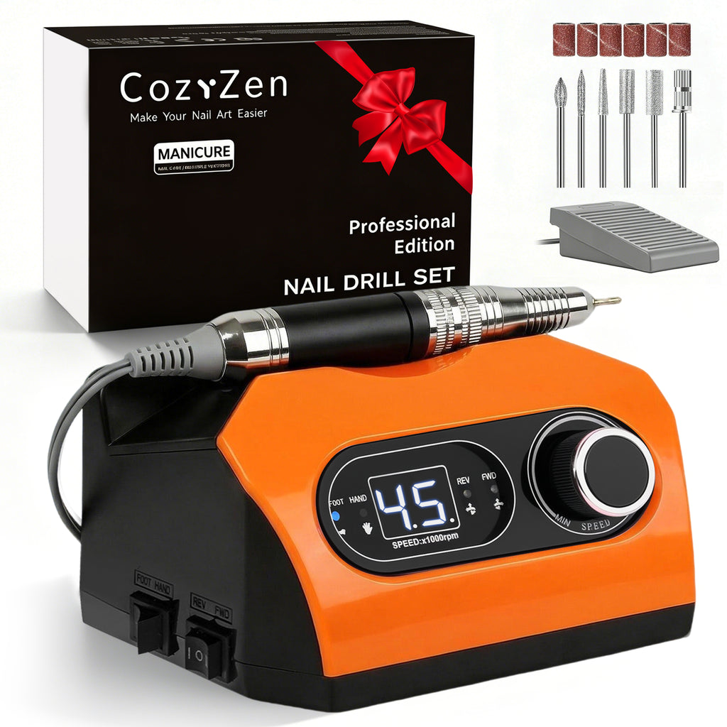 CozyZen Electric Nail Drill, Professional 45,000 RPM Nail File Plug-in Nail Drill Machine with Foot Pedal, 6 Bits, LED Display & Speed Control for Home & Salon