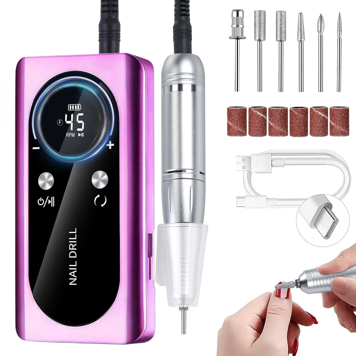 CozyZen Cordless Nail Drill, 45000 RPM Rechargeable Electric Nail File Low Noise Portable E File for Acrylic & Gel Nails, Manicure & Pedicure, Salon & Home Use