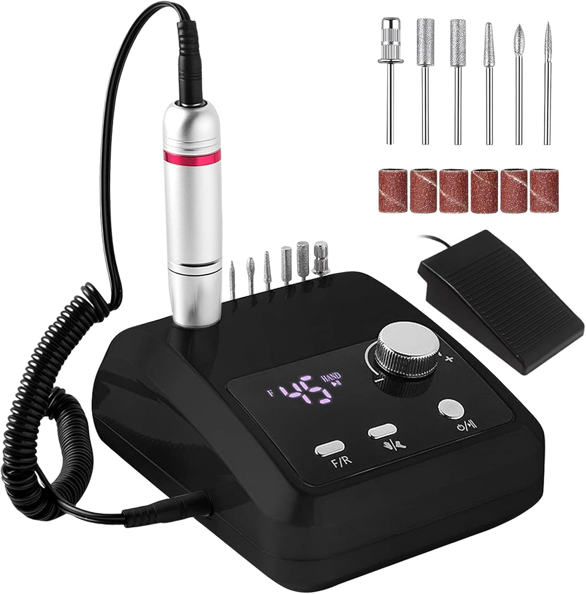 CozyZen Professional Electric Nail Drill 45000 RPM LCD Display, Hand & Foot Control, Low Noise, for Acrylic & Gel Nails, Manicure, Pedicure, Salon & Home