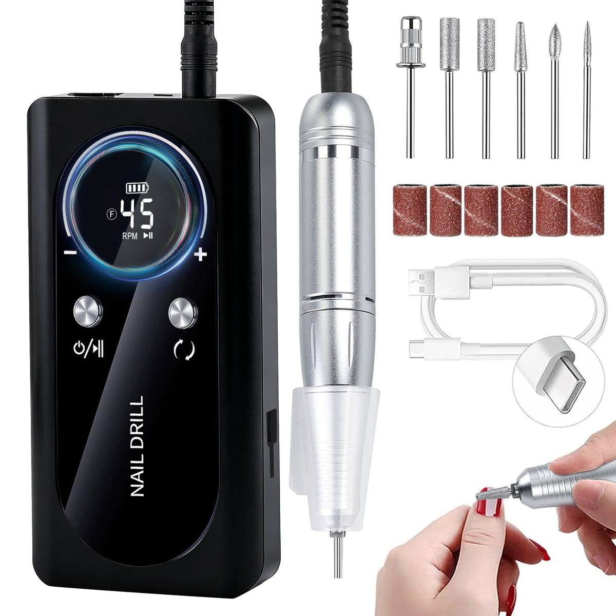 CozyZen Cordless Nail Drill, 45000 RPM Rechargeable Electric Nail File Low Noise Portable E File for Acrylic & Gel Nails, Manicure & Pedicure, Salon & Home Use