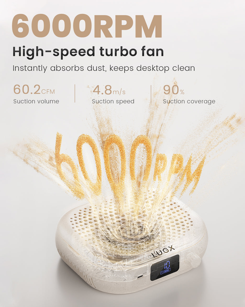 CozyZen Nail Dust Collector 6000RPM High-Speed with 2500mAh Battery Vacuum Fan with 10 Adjustable Speeds, 60.2CFM Airflow, LED Display & 15°Stand for Salon and Home Manicure Dust Extraction
