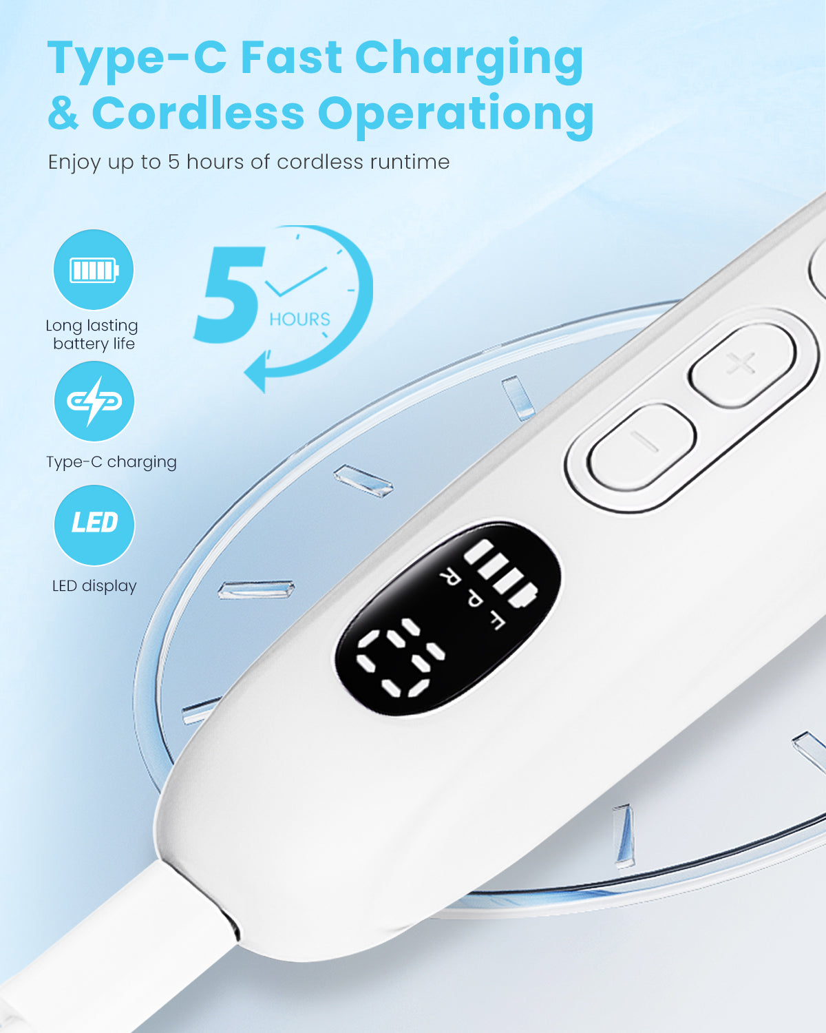 CozyZen Professional Electric Nail Grinder, Cordless Nail Drill with 10 Speeds & LED Light - Portable Manicure Pedicure Kit for Human, Pet, Thick Toenails, Natural & Acrylic Nails (White)