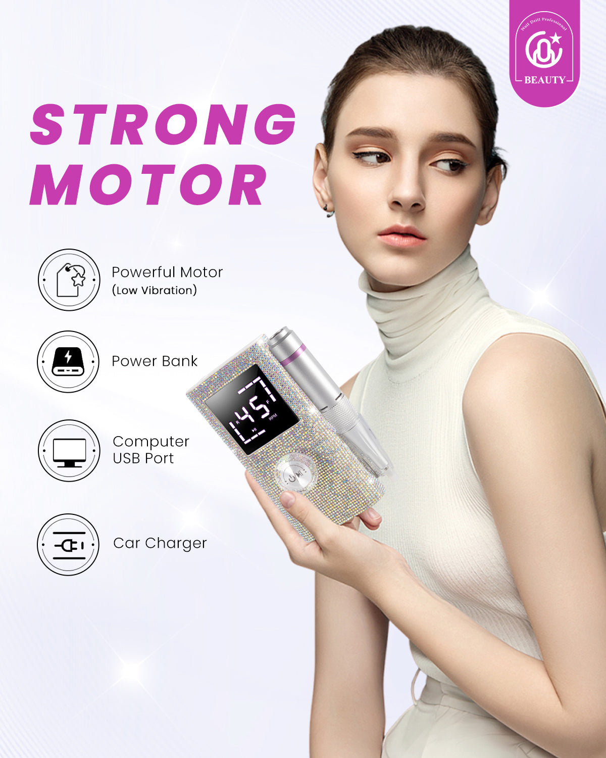 CozyZen Cordless Electric Nail Drill, 45000 RPM Rechargeable Diamond E-File, Portable & Low Noise for Acrylic/Gel Nails, Manicure & Pedicure - Professional & Home Use