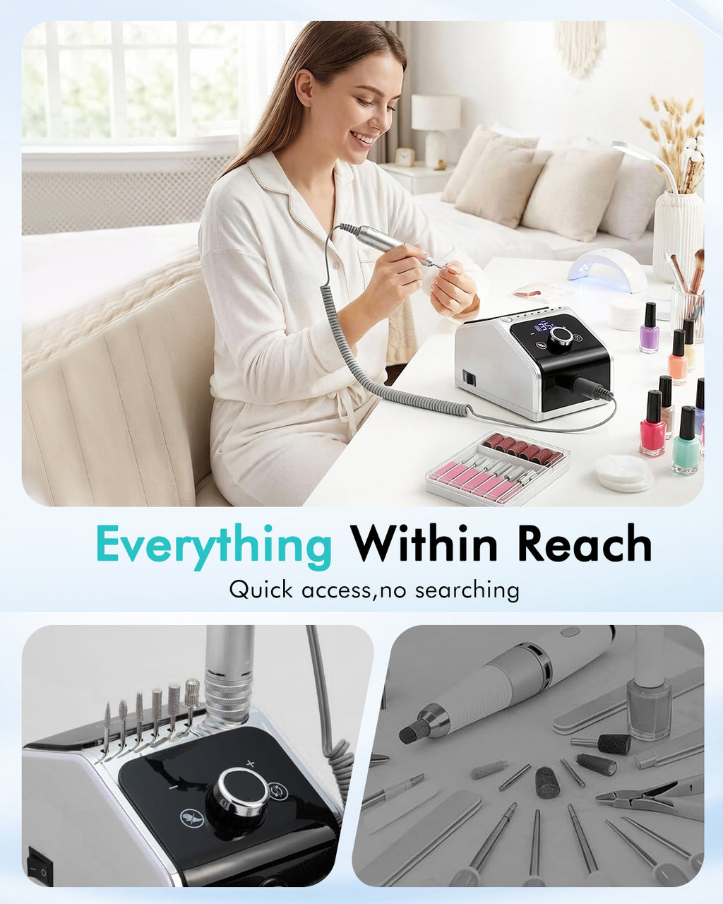 CozyZen Electric Nail Drill, 35000 RPM Professional Nail File LCD Display, Hand & Foot Pedal Control, Quiet for Acrylic & Gel Nails, Manicure & Pedicure, Home & Salon Use