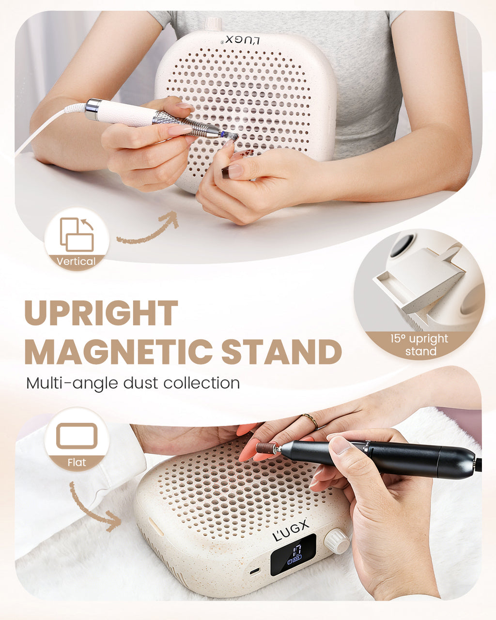 CozyZen Nail Dust Collector 6000RPM High-Speed with 2500mAh Battery Vacuum Fan with 10 Adjustable Speeds, 60.2CFM Airflow, LED Display & 15°Stand for Salon and Home Manicure Dust Extraction