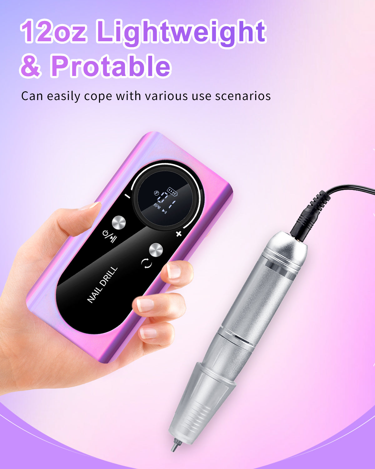 CozyZen Cordless Nail Drill, 45000 RPM Rechargeable Electric Nail File Low Noise Portable E File for Acrylic & Gel Nails, Manicure & Pedicure, Salon & Home Use