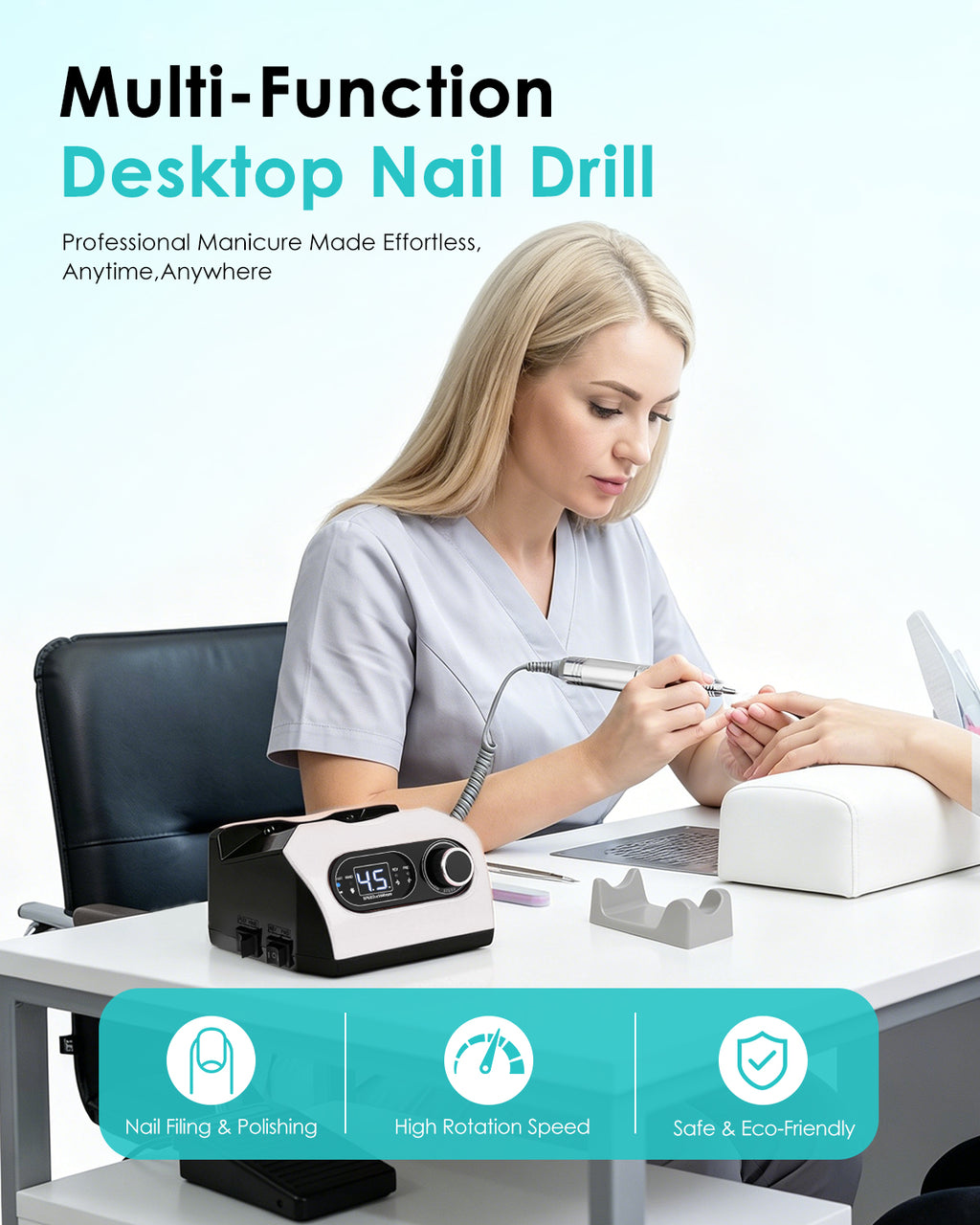 CozyZen Electric Nail Drill, Professional 45,000 RPM Nail File Plug-in Nail Drill Machine with Foot Pedal, 6 Bits, LED Display & Speed Control for Home & Salon