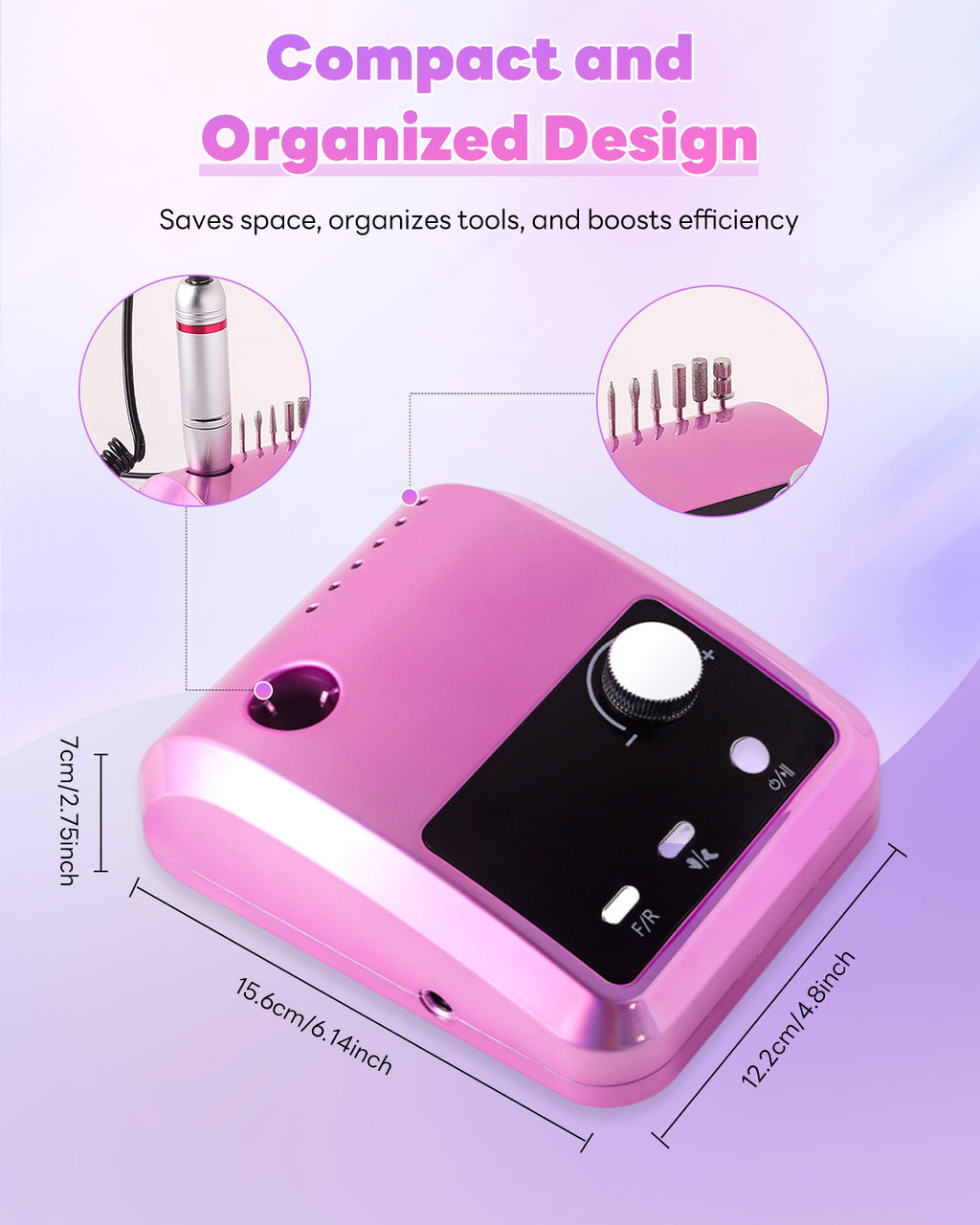 CozyZen Professional Electric Nail Drill 45000 RPM LCD Display, Hand & Foot Control, Low Noise, for Acrylic & Gel Nails, Manicure, Pedicure, Salon & Home