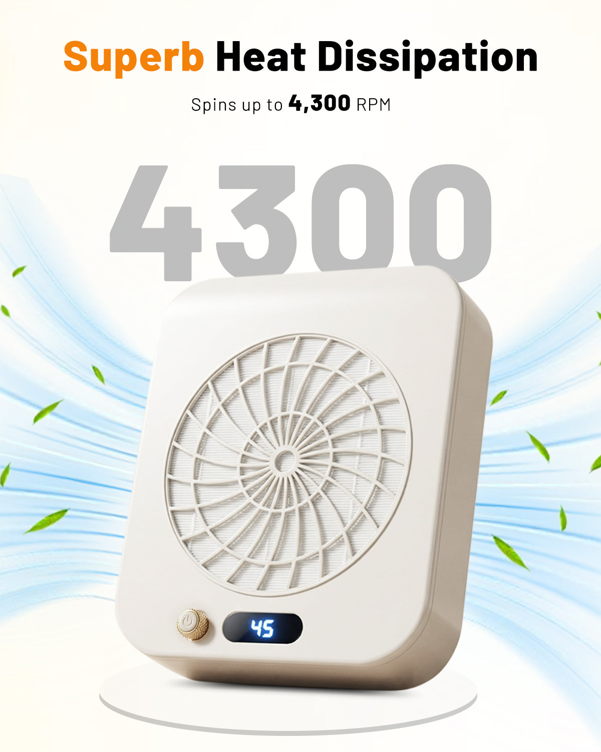 CozyZen Nail Dust Collector 4300RPM with Corded Power Supply 45-Speed Adjust, LED Display, 160CFM Suction, 30,000-Hour Motor, Reusable Filter for Salon & Home Use