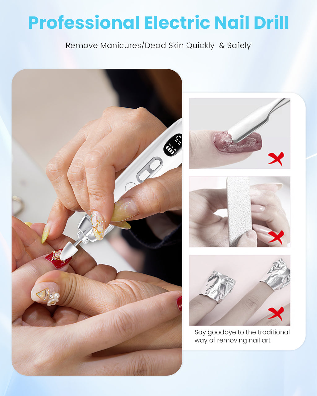 CozyZen Professional Electric Nail Grinder, Cordless Nail Drill with 10 Speeds & LED Light - Portable Manicure Pedicure Kit for Human, Pet, Thick Toenails, Natural & Acrylic Nails (White)