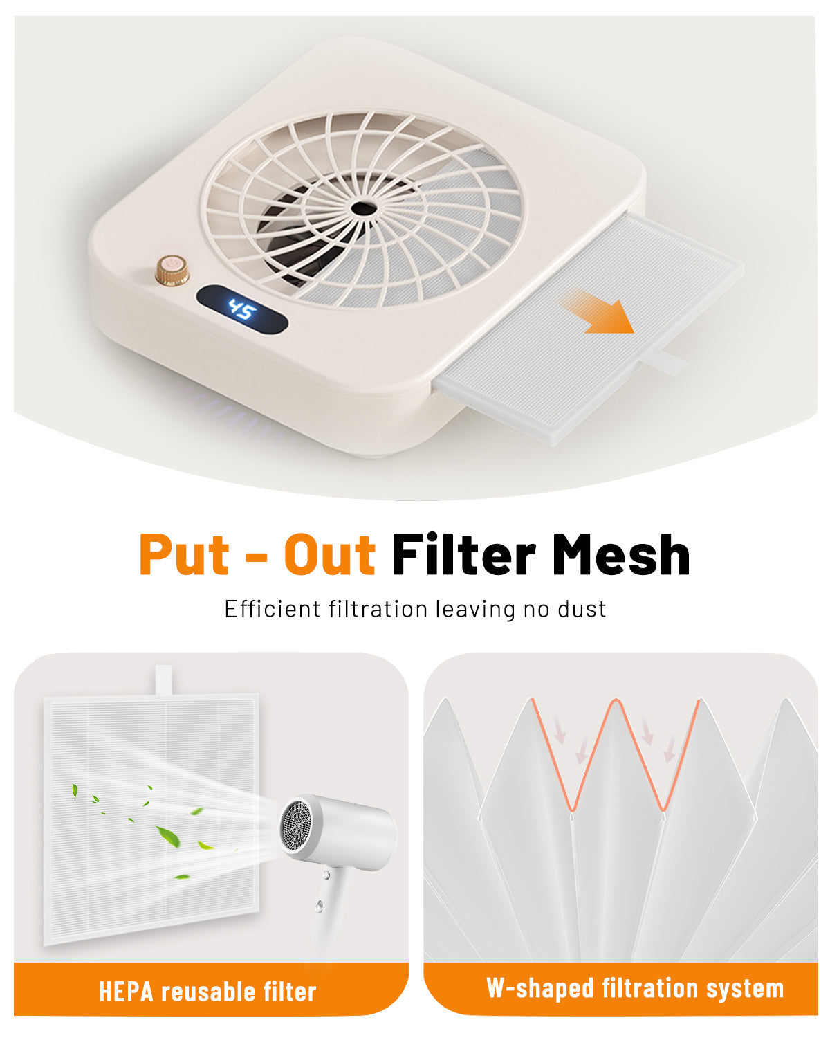 CozyZen Nail Dust Collector 4300RPM with Corded Power Supply 45-Speed Adjust, LED Display, 160CFM Suction, 30,000-Hour Motor, Reusable Filter for Salon & Home Use
