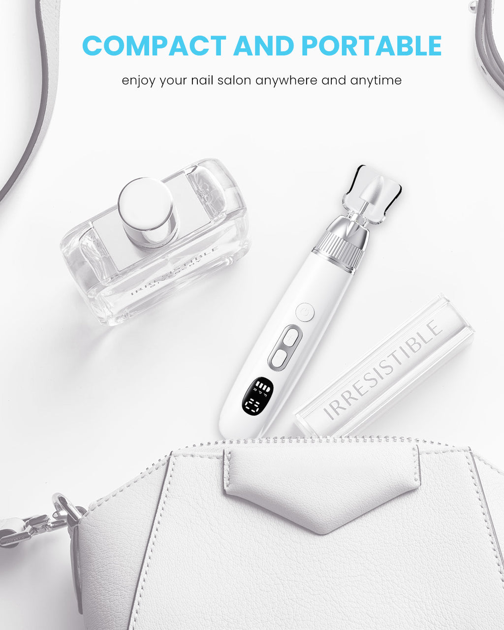 CozyZen Professional Electric Nail Grinder, Cordless Nail Drill with 10 Speeds & LED Light - Portable Manicure Pedicure Kit for Human, Pet, Thick Toenails, Natural & Acrylic Nails (White)