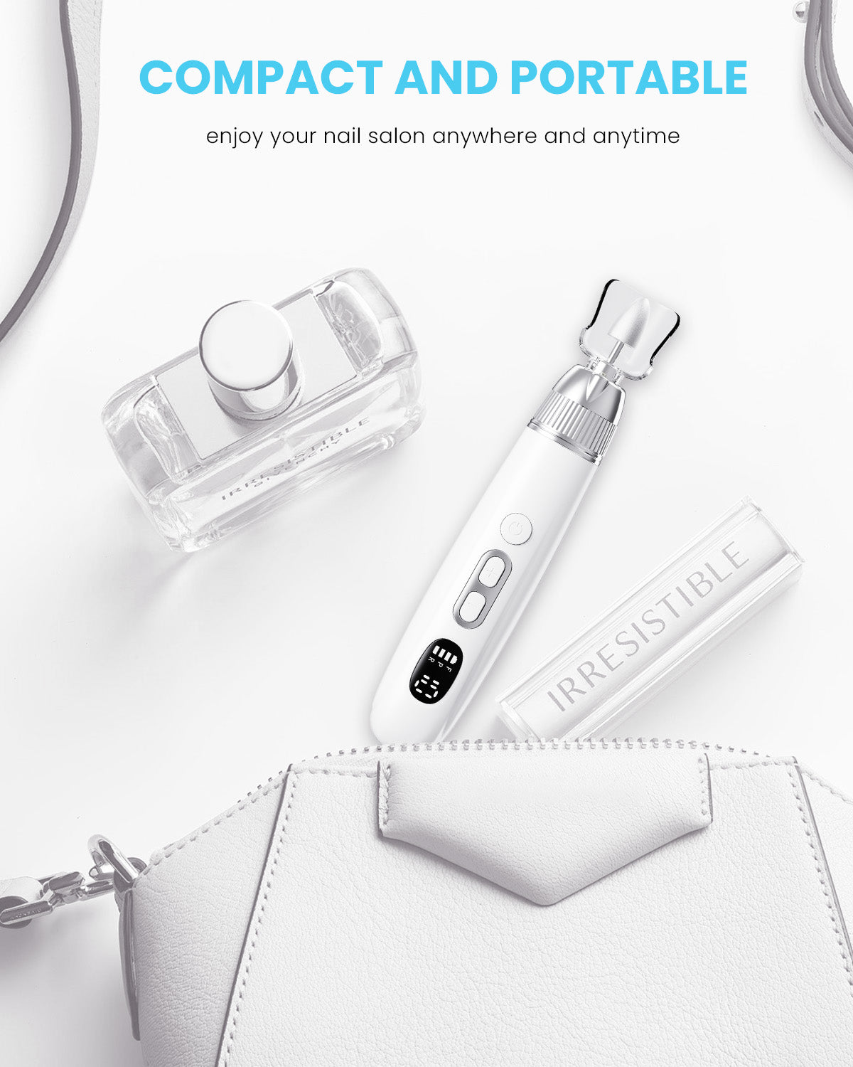 CozyZen Professional Electric Nail Grinder, Cordless Nail Drill with 10 Speeds & LED Light - Portable Manicure Pedicure Kit for Human, Pet, Thick Toenails, Natural & Acrylic Nails (White)