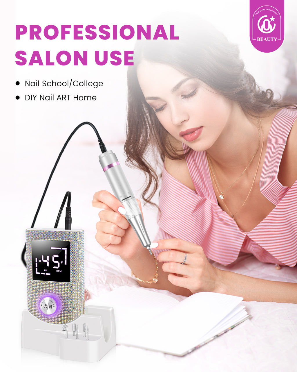 CozyZen Cordless Electric Nail Drill, 45000 RPM Rechargeable Diamond E-File, Portable & Low Noise for Acrylic/Gel Nails, Manicure & Pedicure - Professional & Home Use
