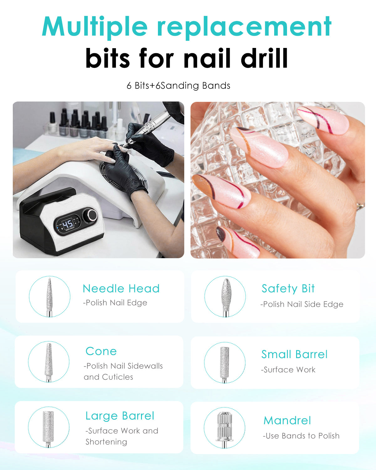 CozyZen Electric Nail Drill, Professional 45,000 RPM Nail File Plug-in Nail Drill Machine with Foot Pedal, 6 Bits, LED Display & Speed Control for Home & Salon