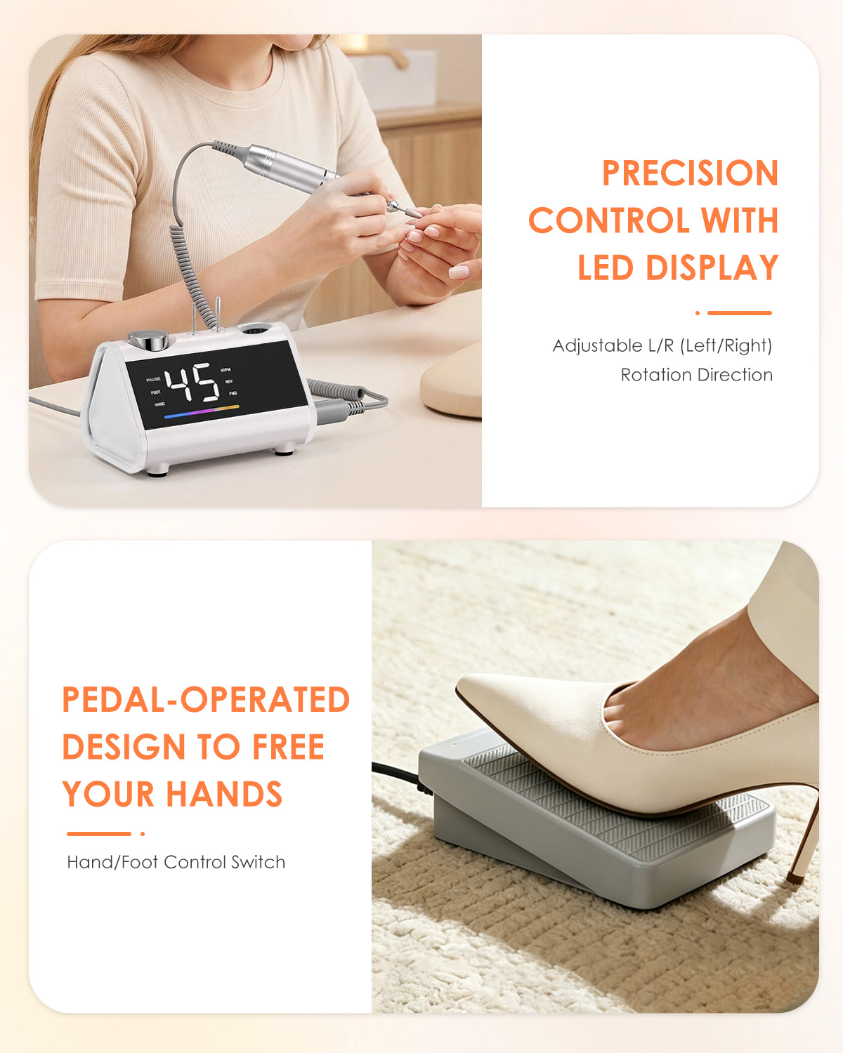 CozyZen Electric Nail Drill, Professional Corded Nail File, 45,000 RPM Large LCD Screen, Variable Speed, Hand & Foot Control, Overload Protection & Storage Case for Manicure & Pedicure