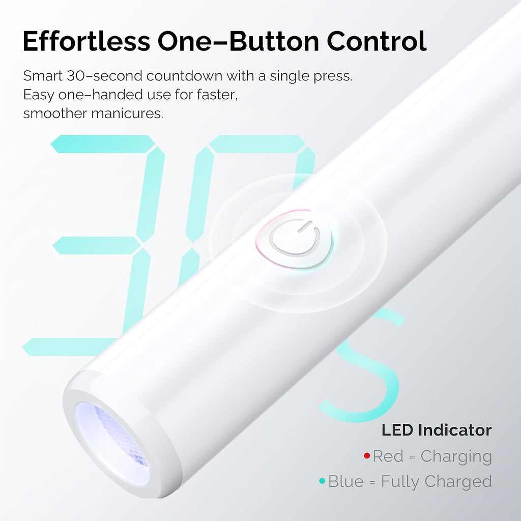 CozyZen Handheld UV Nail Lamp for Gel Nails, Magnetic Charging 30-Min Fast Charge, Up to 2 Hours Use, Soft Focus Lens, 30s Timer, Precise Pen Design for Gel Tips and Nail Art