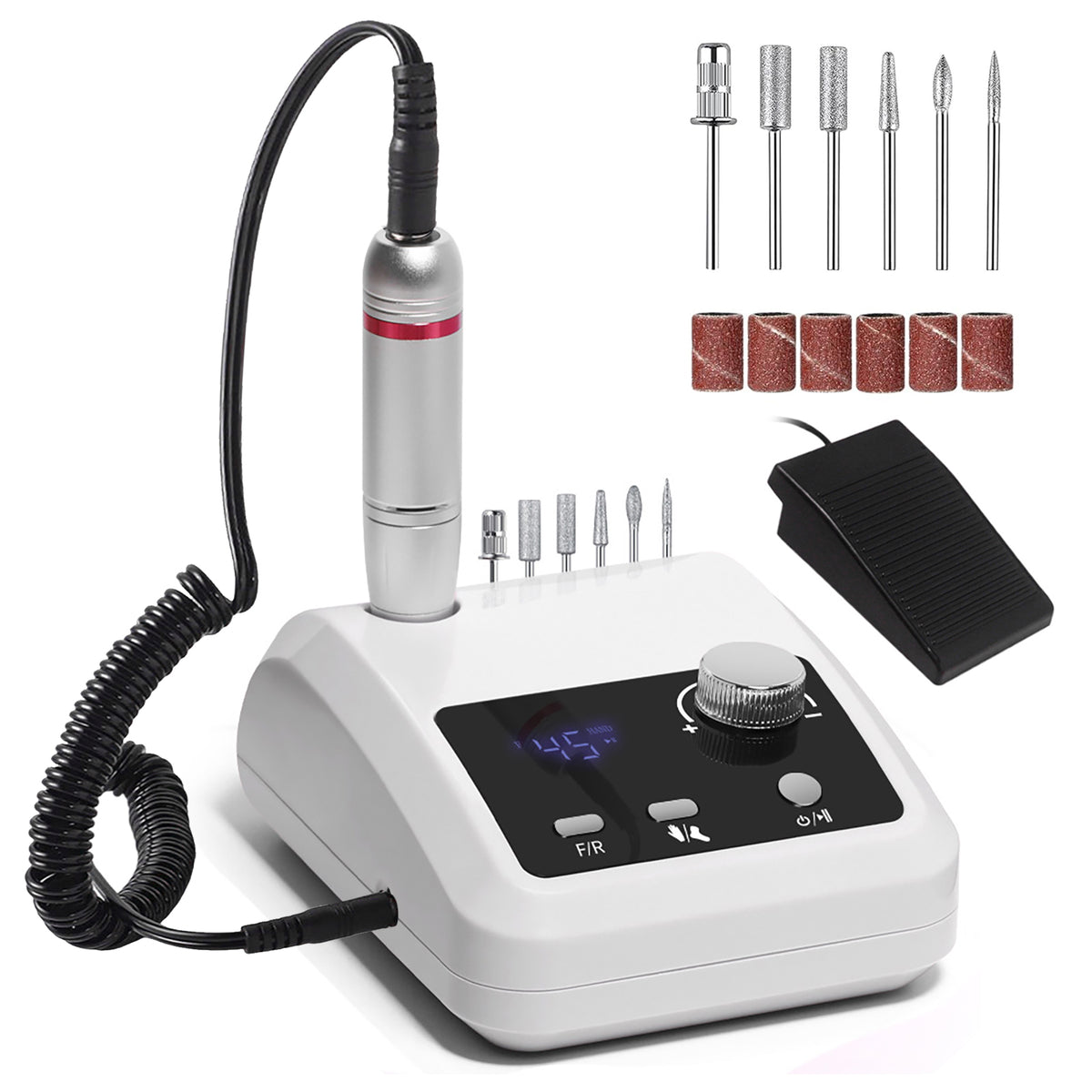 CozyZen Professional Electric Nail Drill 45000 RPM LCD Display, Hand & Foot Control, Low Noise, for Acrylic & Gel Nails, Manicure, Pedicure, Salon & Home