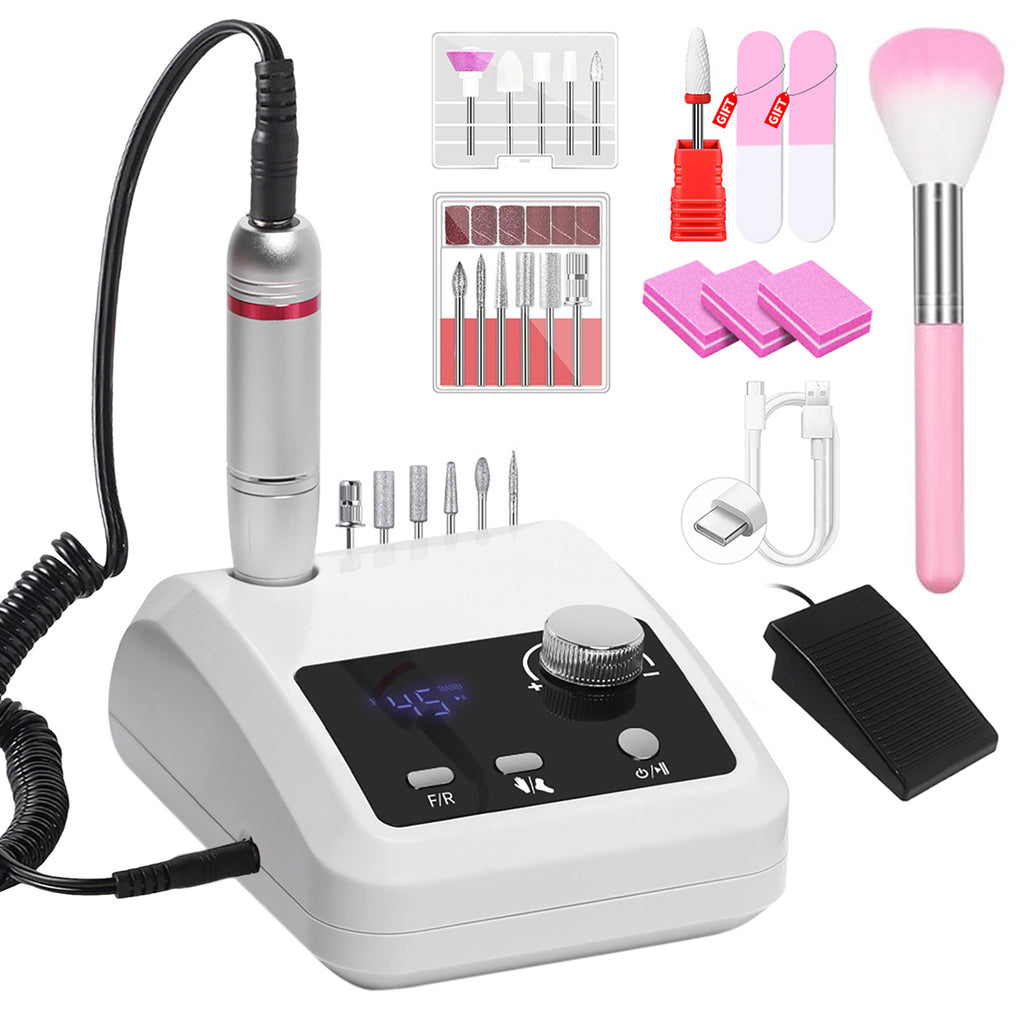 CozyZen Professional Electric Nail Drill 45000 RPM LCD Display, Hand & Foot Control, Low Noise, for Acrylic & Gel Nails, Manicure, Pedicure, Salon & Home