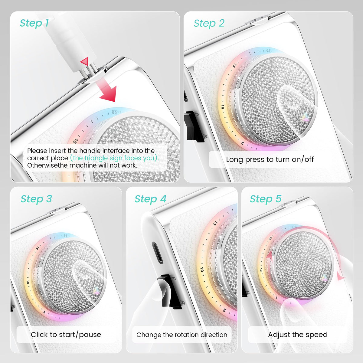 CozyZen Professional Nail Drill, 30000RPM Brushless Electric Nail File Cordless E File with High Torque, Low Vibration, 2200mAh Battery, Diamond-Decorated Knob for Acrylic & Gel Nails